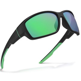 Carfia - anteojos de sol deportivas polarizadas para hombre, ciclismo, pesca, correr, golf, béisbol, irrompibles, marco TR90 importado, R1: Espejo verde con marco negro mate, Talla unica