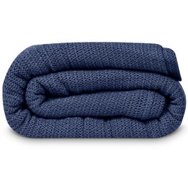 Linteum Textile Supply Leno Weave Navy Blue Blanket, Queen 100% Cotton, Lightweight, Warm, Fluffy, Premium and Durable Soft & Cozy Bed Blanket for Home, Couch, Sofa & Dorm, All Season Throw [90x90]