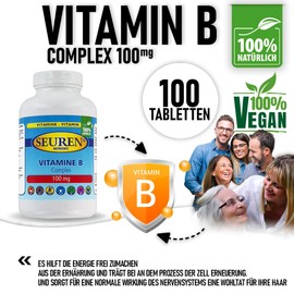Seuren Nutrients | Vitamin B Complex 100 Tabletten | hochdosiert B complex | Glutenfrei | Laktosefrei | Zuckerfrei | 100% natürlich