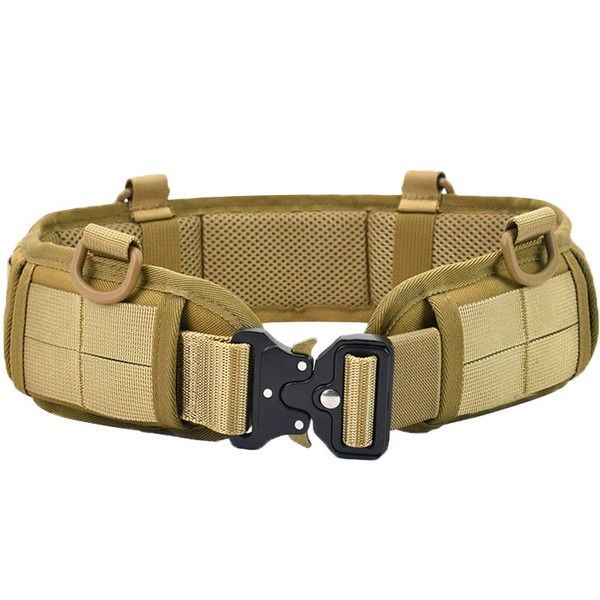 ACTIONUNION Slim Battle Belt Set Airsoft Molle Belt Tactical Combat Belts War Belt (Tan)