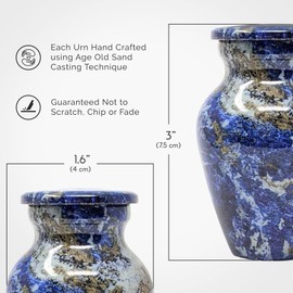 Set of 4 Elegant Marble Style Keepsake Urns – Metal Little Mini Urn for Human Ashes – Secure Screw Top – Small Personal Size – Blue Agate Finish