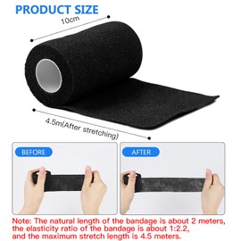 12 Selbstklebender Verband, 10cmx4.5m Selbsthaftende Bandage, Haftbandage Selbstklebend, Elastische Selbsthaftende Verband, Klebeverband Selbstklebend für Aid Pet Grooming Sport Protection(Schwarz)