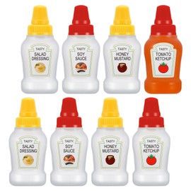 Jspupifip Mini Ketchup Bottles with Sturdy Screw Cap, 25ml Mini Condiment Squeeze Bottles Portable Honey Sauce Salad Dressing Dispensers Jars Containers for Adults Lunch Box (4)