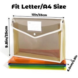 Gtheimn 5-Pack Plastic Expanding File Folders, Waterproof Transparent Envelopes with Snap Closure, Large Capacity Document Organizer for Letter/A4 Size, Assorted Colors for School & Office
