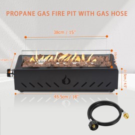 ONLYFIRE OUTDOOR LIVING 18" Tabletop Propane Gas Fire Pit Bottom-Mounted for Table with Umbrella Hole, Portable Smokeless Fireplace w/Glass Wind Guard for Patio Backyard Camping RV Tailgating, #FP027
