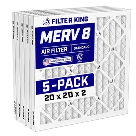 Filter King 20x20x2 Air Filter (MERV 8) (5-Pack) Dust & Allergy Control AC Furnace Filters, MADE IN USA, HVAC, Pleated, Electrostatic (Actual Size: 19.5 x 19.5 x 1.75)