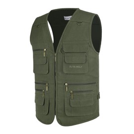 OU YA WOLF Men's Outdoor Multi Pockets Cargo Travel Camera Fishing Safari Utility Vests 3X-Large Green