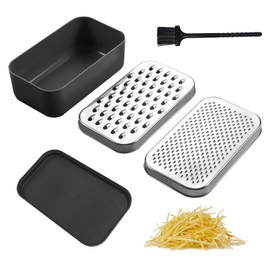 1 Set Cheese Grater with 1 Piece Brush, Box Grater with Container and Lid, Stainless Steel Kitchen Grater, Multifunctional Chopper Peeler for Vegetables, Fruits and Cheese