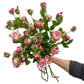 6 Pcs Pink Rose Artificial Flowers Real Look, 26'' Fake Faux Silk Roses with Long Stems for Tall Vase,Pink Flower Bouquet for Home Decor,Flores Irosas Artificiales Para Decoracion,(6, purple pink)