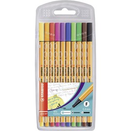 Stabilo Fineliner Pen 10-Piece Set, Yellow/Brown/Blackaa