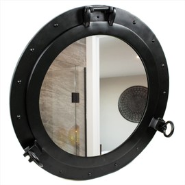Nagina International Premium Matte Black Nautical Porthole Wall Mounted Mirrors | Maritime Ship's Decor Window