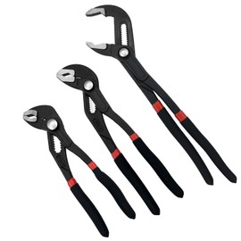 3-Piece Quick Adjust Groove Joint Pliers Set - 7in, 10in & 12in Water Pump Pliers with Grips - Fast Adjustable V-Jaw Tongue and Groove Pliers for Plumbing, DIY, and General Use (BK Hand)