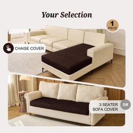 Couch Cushion Covers for Sectional Sofa Seat Cushion Cover Stretch Washable Separate Sofa Slipcovers Wear-Resistant Universal Furniture Protector (Coffee, 1 Chaise Cover)
