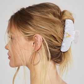 HAIMEIKANG Acrylic Letter Hair Clips For Women - White Hair Claw Clips for Bridal Monogram Hair Claw Alphabet Hair Clip,Large Claw Clip for Thick Hair