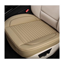 MUQIDA Leather Car Seat Cover, 24.4" × 21.7" Front Bottom Seat Cushion with Storage Pocket, Waterproof Anti-Slip Full Wrap Protector for Automotive Bottom Seats, Car Accessories (Beige)