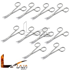 Laja Imports Brand Iris Micro Disection Lab Sharp Scissors, Curved, 4.5" (11.43Cm) Fine Point, Stainless Steel (Pack Of 10) for Educational Use