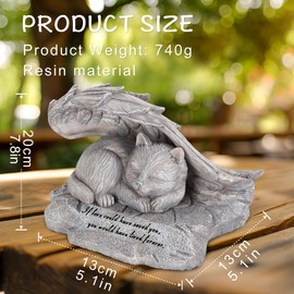 DiDiBirDi Cat Statue for Ashes,Pet Memorial Stones for Garden Ornament Stone with Angel Wings,Sleeping Cat Angel Figurine,Cat Grave Markers for Pet Loss Gifts Garden Decor（20cm x 12cm x 13cm）