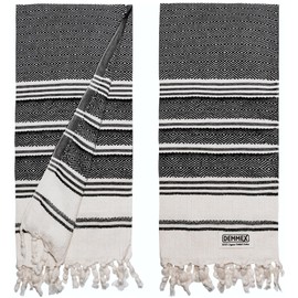 DEMMEX Organic Turkish Hand Towels for Bathroom – 100% Oeko-TEX Certified Turkish Cotton, Quick Dry, Lightweight Kitchen & Travel Towels, Diamond Weave, Large 18x36 Inches, Set of 2, Black