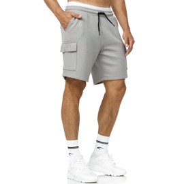 Indicode Men's Dannie Cargo Sweat Shorts with Drawstring, Men's Shorts, Sports Tracksuit Bottoms, Lt grey