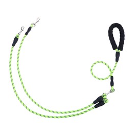 Double Dog Lead for Walking 2 Dogs No Tangle, Dual Leash Splitter with Double Ended Clips, Suitable Pet Lead for Breeds around 8-20 KG, Perfect for Training & Outdoor Walks（Green, Diameter 1.2cm）