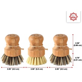 Bamboo Scrub Brush - S&C Kitchen, Cleans Pots/Vegetable/Dishes, Dish Scrub Brush for Kitchen, Made Out of Palm & Sisal Bristles with a Handle, Bamboo Dish Brush for Cleaning, Set of 3