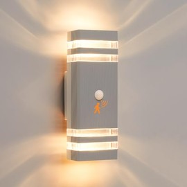 CELAVY CELAVY Aussenlampe Au?enlampe mit Bewegungsmelder - LED GU10 Au?enleuchte Aussenleuchte Wand IP65 Up Down Wandleuchte Wandlampe Lampe aussen, Aussenbeleuchtung Au?enwandleuchte Hauswand, Hellgrau