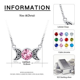 Triple Moon Goddess Necklace 925 Sterling Silver October Birthstone Moon Pendant Necklace Amulet Pagan Wiccan Jewellery Moon Goddess Necklace Gifts for Women Girls Girlfriend