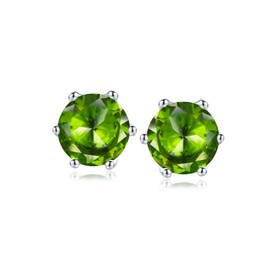 RANDES August Birthstone Earrings Studs for Women Peridot Earrings 925 Sterling Silver Round Birthstone Earrings