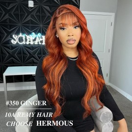 HERMOUS Body Wave 10A Ginger Orange Bundles Human Hair 20 22 24 Inch,Brazilian Remy Hair #350 Colored 3 Bundles Double Weft