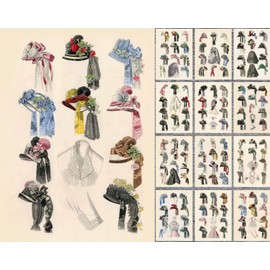 PIXILUV 12 Blank Notecards for All Occasions ~ Gorgeous Vintage Victorian Couture Women's Headwear ~ Vintage Book Illustration Postcards Reprint