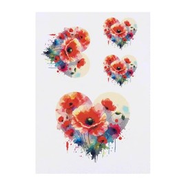 Azeeda 4 x 'Rotes Mohnherz' Temporäre Tattoos - Wasserfest, Hautfreundlich & Ungiftig · Transfers in Verschiedenen Größen (TO00074704)