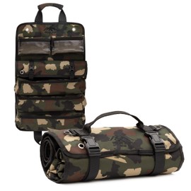 Heavy Duty Tool Roll Bag – Overlanding Tool Roll Bag w/2 Detachable Clear Pouches -Detachable Wrench Organizer - Canvas Tool Bag - Water Resistant and Puncture Resistant Tool Bag (Camo)