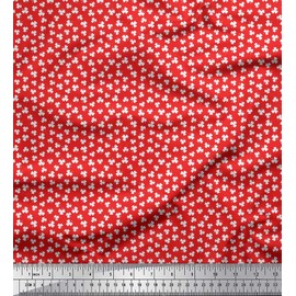 Soimoi Red Silk Fabric Clover Leaves Small Print Fabric by Yard 42 Inch Wide