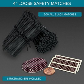 4" All Black Matches (200 Count, with Striking Stickers Included) | Decorative Unique & Fun for Your Home, Gifts, Accessories & Events | Premium Long Wood Safety Matches by Thankful Greetings
