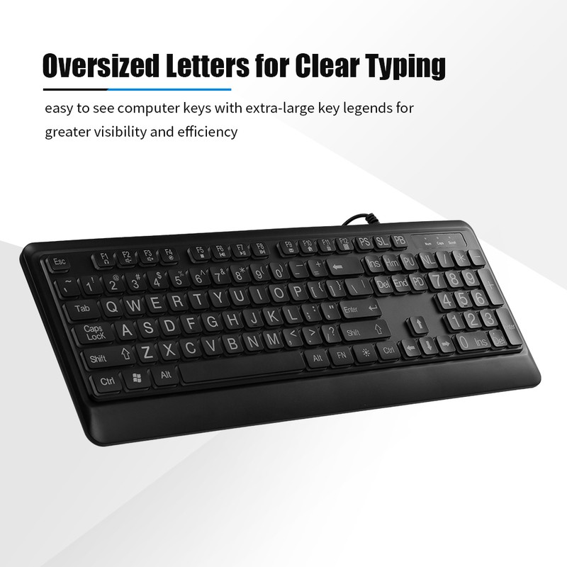 Wired Large Print Keyboard White Bold Jumbo Letters Silent Backlit