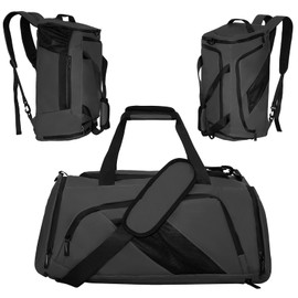 Sorexuber Gym Bag for Men & Women,Carry On with Shoes Compartment and Wet Pocket Convertible Duffle Bag and Gym Backpack,Multipurpose Weekender Overnight Waterproof Sports Bags (Gray)