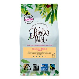 Fairtrade Organic Coffee Beans 200g - Strong Medium Dark Roast Espresso - Shade Grown Bird Friendly Certified - Bird And Wild - Strength 4 - Donation to RSPB - All Coffee Machines