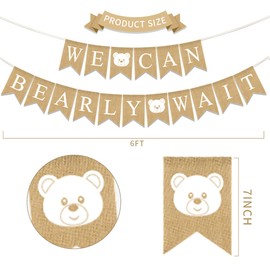 Weecent We Can Bearly Wait Decorations, Pre-Strung 6ft Burlap Teddy Bear Baby Shower Decorations We Can Bearly Wait Baby Shower Banner for Bear Birthday Party Supplies