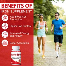 Reacted Iron - Iron 30mg (Ferrous Bisglycinate 325mg) for Red Blood Cell & Energy Support - Supports Anemia, Fatigue - No Constipation-100 Capsules