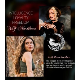 Ladytree Wolf Moon Necklace 925 Sterling Silver Pendant Jewelry for Men Women