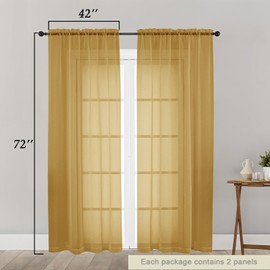 Welvetblk Gold Sheer Curtain for Bedroom Living Room 72 Inches Long 2 Panels Set, Solid Soft Airy Light Filtering Sheer Window Curtains, Modern Rod Pocket Door Curtain, Gold, 42" Wx72 L Inches