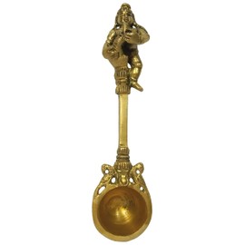 Purpledip Brass Aarti Hawan Udharini Dancing Bala Krishna: Pooja Spoon for Home Temple (12173)