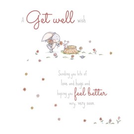 ICG Female Get Well Soon Card for Women/Girls - Cute Bunny and Mouse Picking Flowers with Copper Foil - Made in England