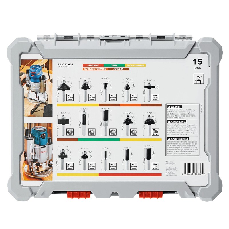 BOSCH RBS015MBS 15-Piece (Universally Compatible Accessory) Carbide-Tipped Wood Router Bit