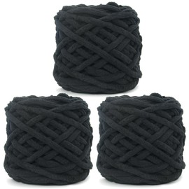 Chunky Chenille Yarn for Crocheting,Black Fluffy Velvet Plush Thick Soft Chunky Chenille Baby Blanket Yarn for Crocheting Knitting Beginners 3 * 100g(Black)