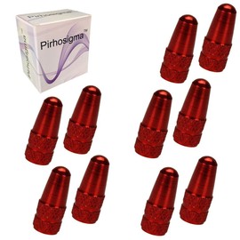 Pirhosigma 10 Pcs Red MTB Presta Bike Bicycle Road Racing Coloured Metal Anodized Machined Aluminum Alloy Tire French Style Valve Cap Dust Covers