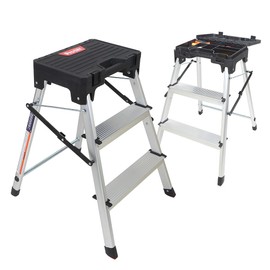 Pro-Lift Three Step Ladder with Storage– Portable Aluminum Ladder Featuring a Carrying Handle, Anti-Slip treads and feet, and a Folding Design.