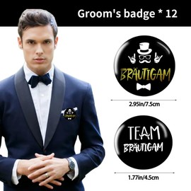 OUDQFCJ JGA Decorative Men's Groom Sash Badge Button with 11 Team Groom Buttons Men Decoration Bachelorette Party Accessories Badge Party Bag Party Accessories Black Gold