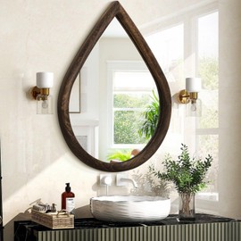 FEUFOAM Teardrop Mirror Wall Decor Large Wall Mounted Mirrors with Wood Frame Vintage Wall Art Mirror Rustic Farmhouse Decorative Mirrors for Bathroom Entryway Living Room