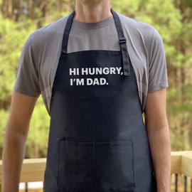 Hi Hungry I’m Dad Apron, Funny Apron for Men, BBQ Grill Apron, Funny Apron for Dad, Guy Aprons Black, Black, One Size Fits Most